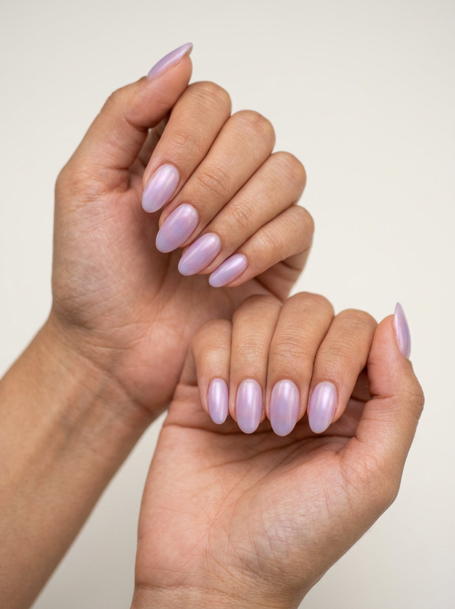 Lavender Aura Oval Summer Nails 2026 Lavender haze aura glow oval summer nails 2026 for all skin tones. Dreamy date night style.