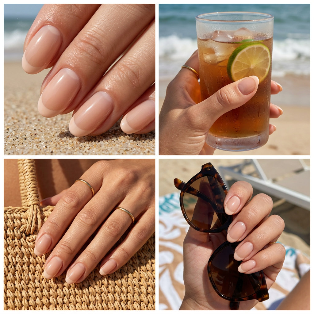 Sheer Nude Oval Summer Nails 2026 Sheer nude oval summer nails 2026 with reverse French for all skin tones. Sophisticated work style.