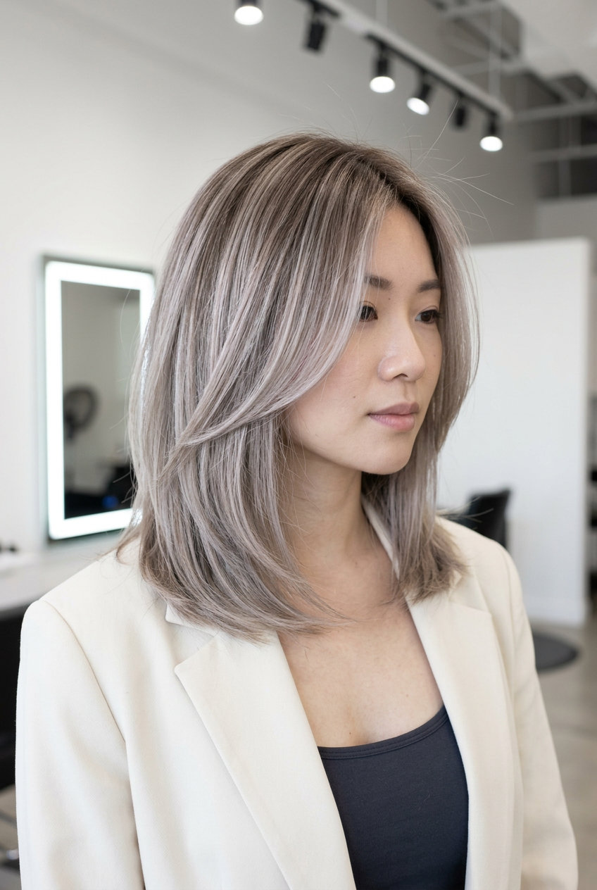 Oyster Blonde Balayage Hair 2026 long ash blonde balayage with pearlescent oyster tone, soft root, beachy waves — ethereal