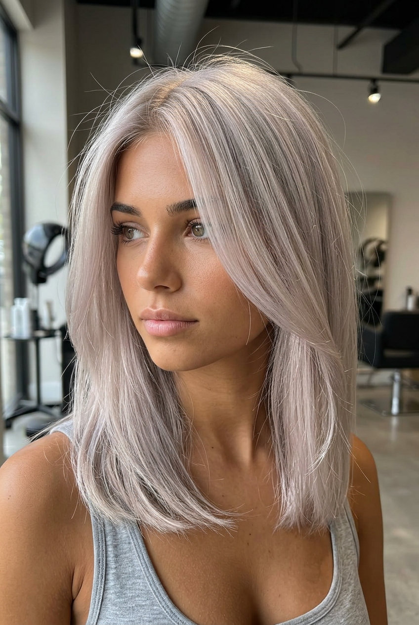 Oyster Blonde Pixie Haircut 2026 short ash blonde pixie haircut with pearlescent oyster tone, double process, no fringe — minimalist