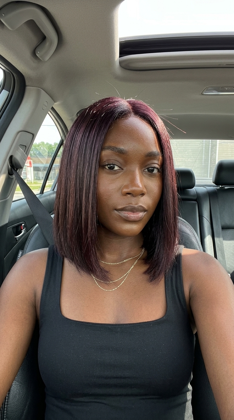shoulder-length bob midnight plum root smudge with dark brunette for summer 2026