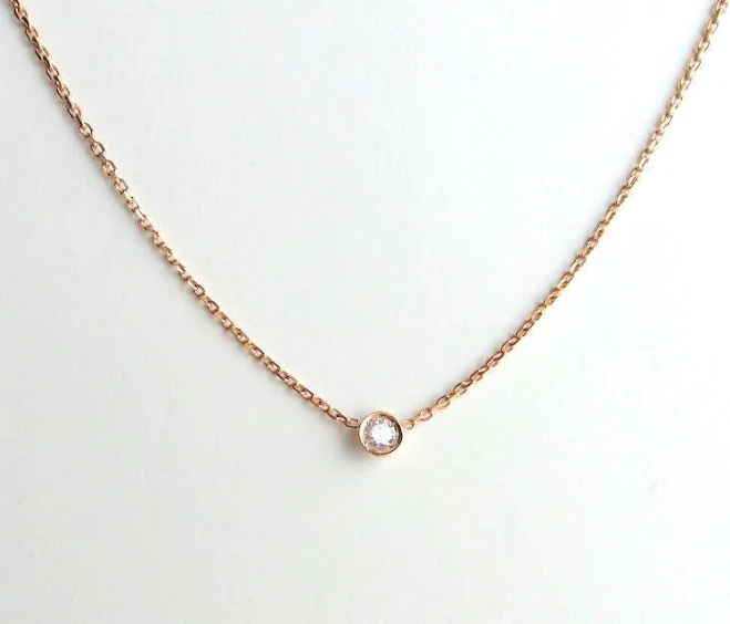 accessory 14K Rose Gold Diamond Bezel Pendant Necklace Etsy - DIAMONDFORLOVE $277.45