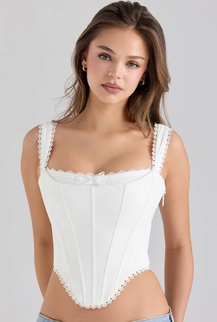 corset top ADINA Stretch Cotton Scallop Trim Corset Top House of CB $165
