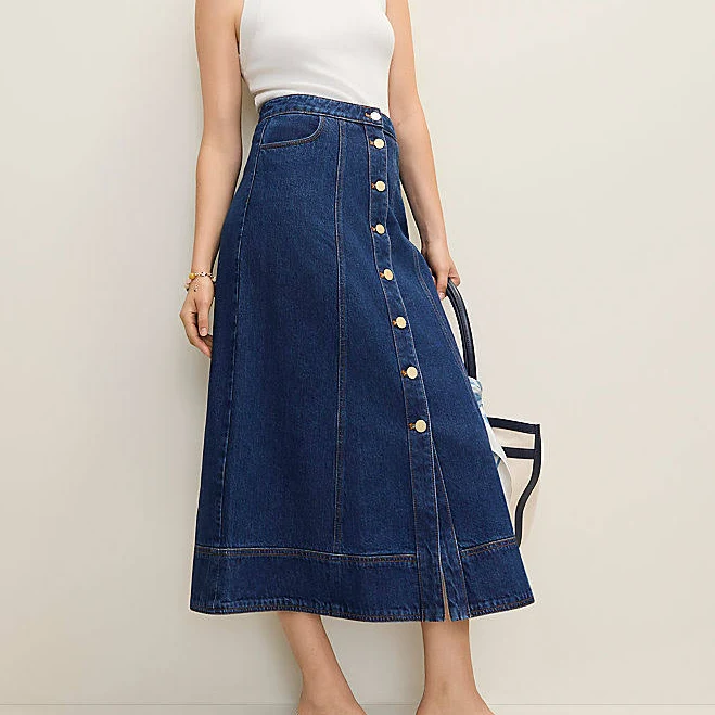 skirt Ann Taylor Women's Buttoned Denim Midi Skirt Ann Taylor $107.4