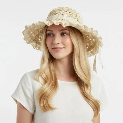 accessory Anna-Kaci Women's Wide Brim Straw Sun Hat with Lace Trim Target $22.99