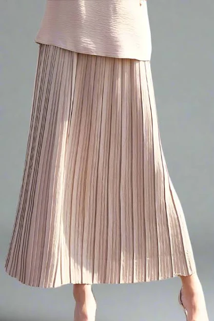 skirt Artizara Valia Latte Beige Pleated Long Maxi Skirt Artizara $34