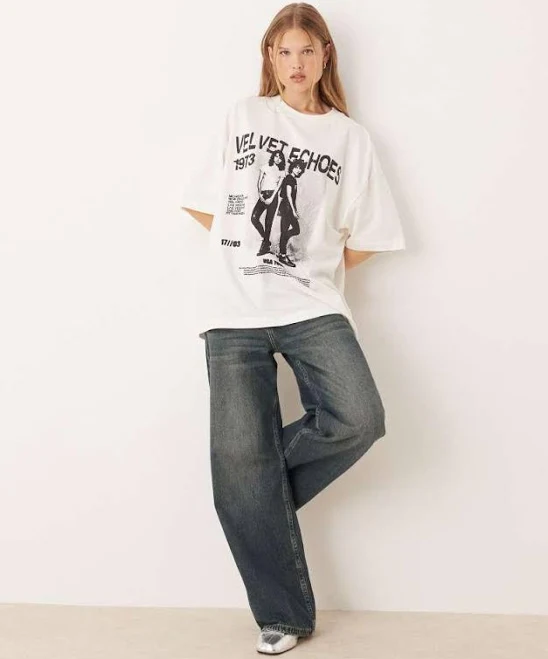 top ASOS ASOS DESIGN oversized t-shirt with vintage band graphic in cream - CREAM - S - UK 8-10 BeyondStyle $18.85