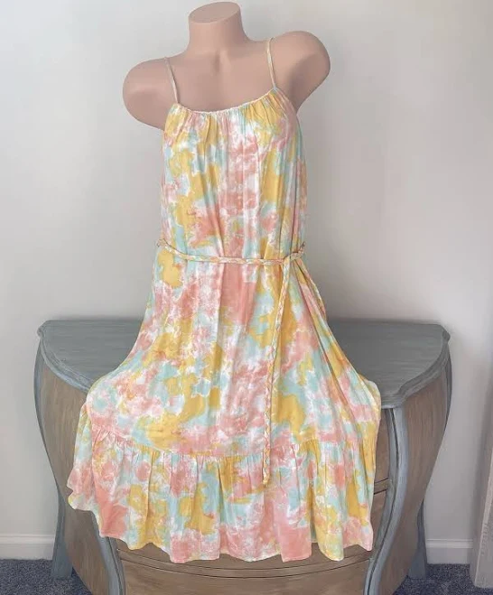 skirt Boho Sunset Tie-dye Tiered Midi Sun Dress M Lined Fairy Pastel Tie eBay - parrottsportal $38