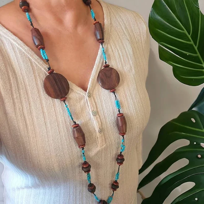 accessory Boho Wooden Beaded Long Necklace Etsy - BaliCoconutbyRosa $19.84
