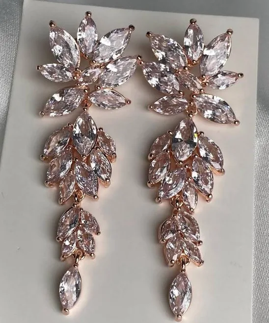 accessory Crystal Leaf Earrings Etsy - Seller $28.2