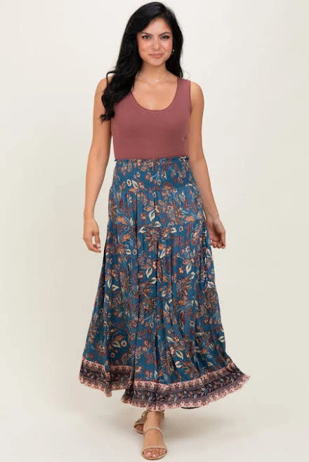 skirt Dark Teal Smocked Waist Tiered Maxi Skirt PinkBlush Maternity $45