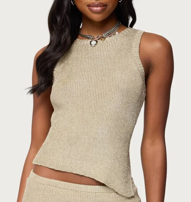 top Edikted Women's Goldy Asymmetric Metallic Knit Tank Top Macy's $44.8