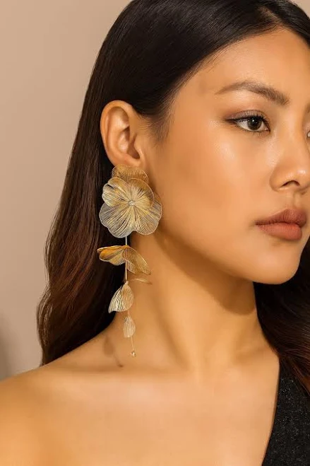 accessory Floral Statement Long Oversized Drop Earrings Etsy - Seller $32.24