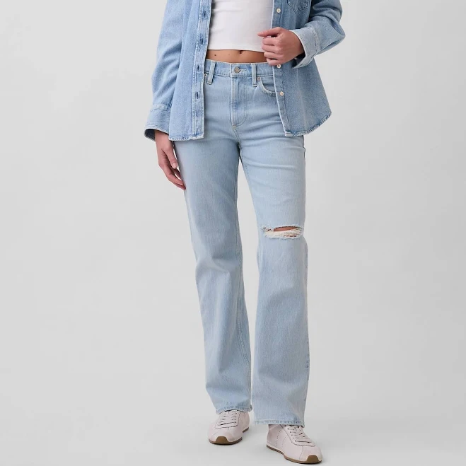 bottoms Gap Women's Mid Rise Relaxed Straight Jeans Gap $44