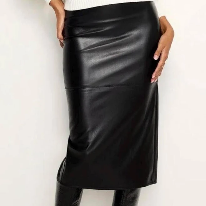 skirt Genuine Leather High Waist Midi Skirt with Back Slit Etsy - Seller $141.75