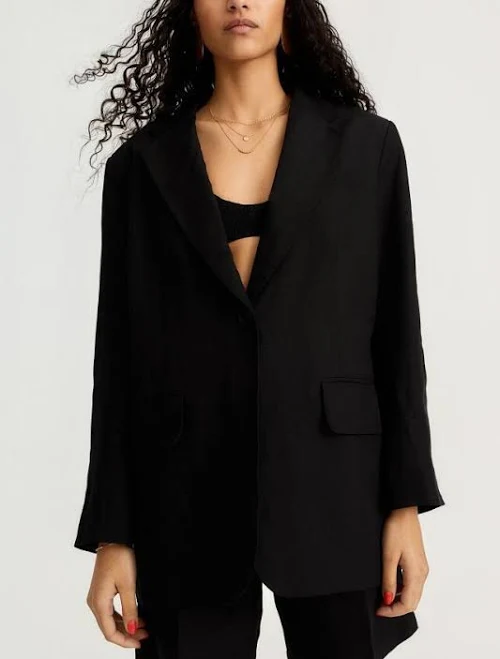 outerwear H&m Oversize Black Linen Blend Single Button Blazer $49.99 Size Large eBay $22.5