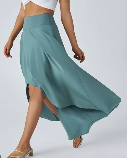 skirt Halara Asymmetric Bohemian Chic Stretchy Flowy High Low Teal Maxi eBay $30