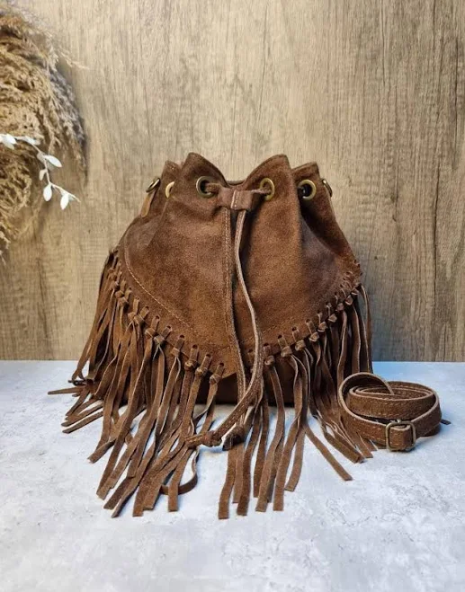 bag Handmade Suede Leather Fringe Crossbody Bag Etsy - Seller $81.66
