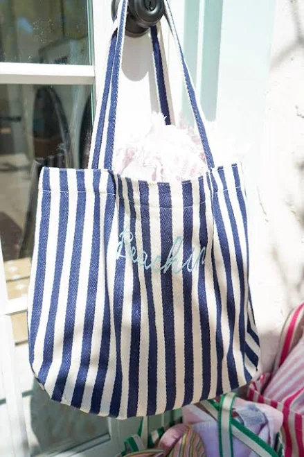 bag Harbor Canvas Striped Tote KenzKustomz $48