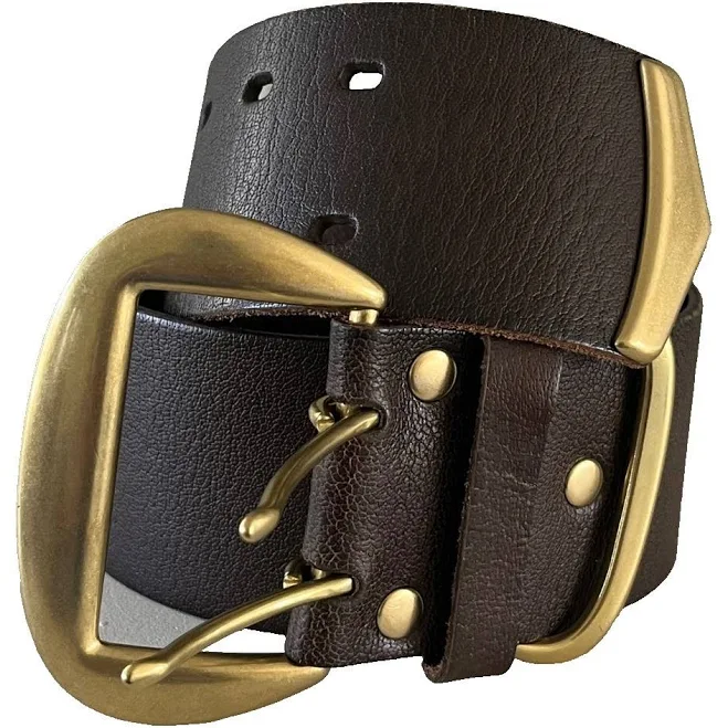 accessory Linea Pelle Leather Wide Statement Belt Brass Buckle Dark Brown, Size eBay $60