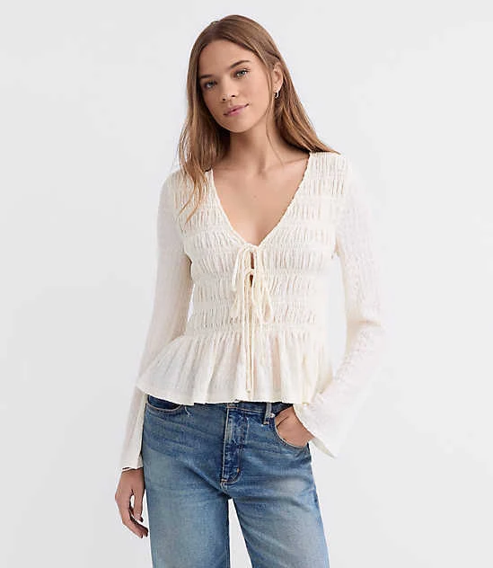 top Loft Women's Tie Smocked Flare Sleeve Top LOFT $25.5