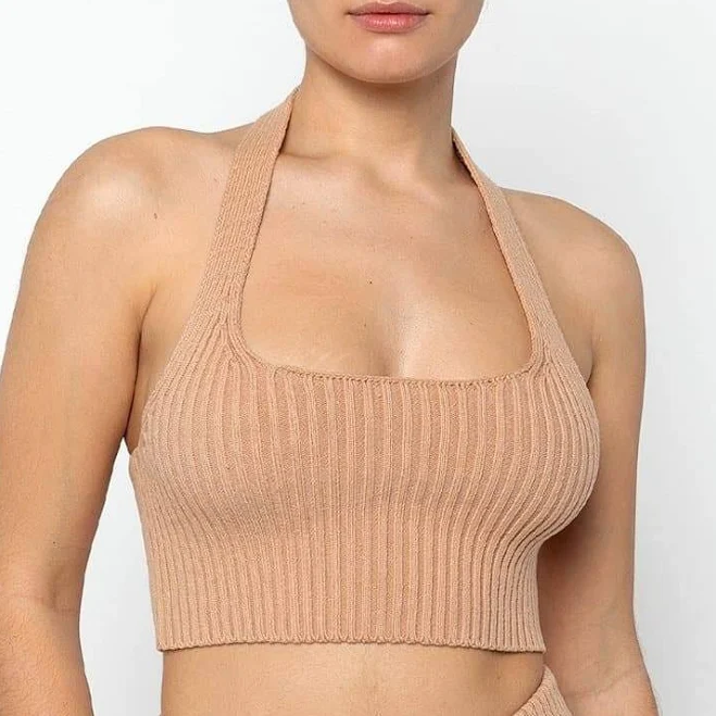 top Los Angeles Apparel Women's Ultra Heavy Knit Ribbed Halter Top Los Angeles Apparel $78