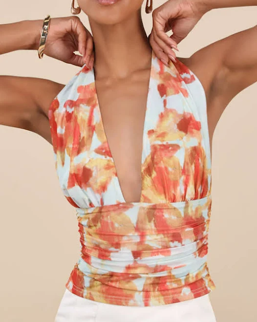 top Lulus Abstract Mesh Halter Top Lulus $35