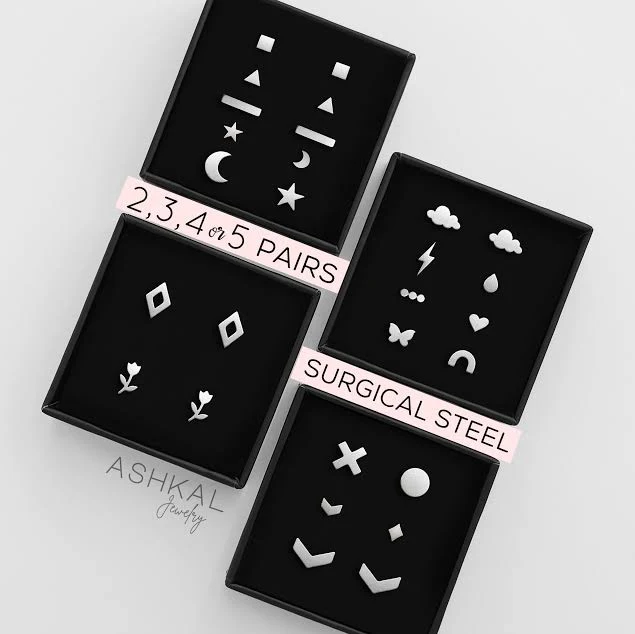 accessory Minimalist Surgical Steel Stud Earring Set Etsy - AshkalJewelry $19.55
