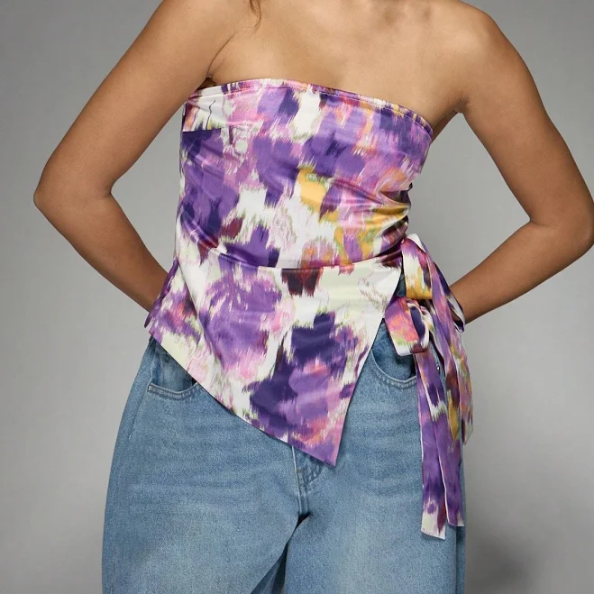 corset top Missguided Abstract Print Bandeau Top with Side Tie missguided $14.94