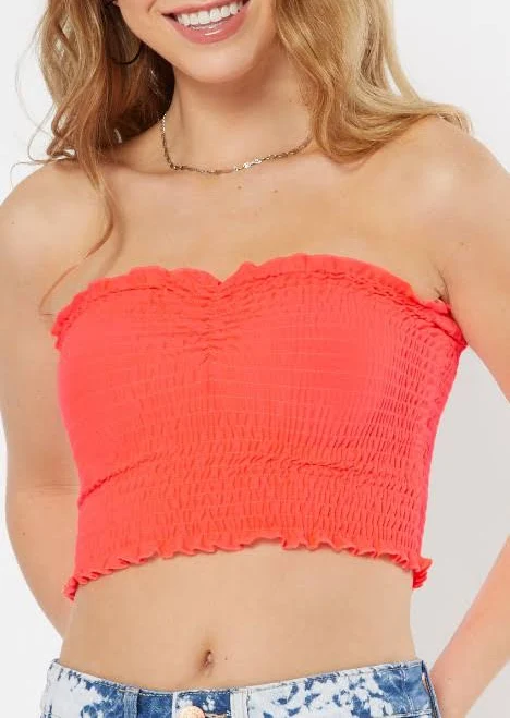 top Neon Coral Ruched Smocked Tube Top - Size Xs eBay $10.99