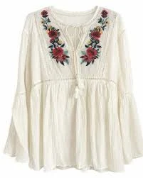 top Nostalgia Peasant Blouse Embroidered Sz Med. Floral Cream Bell Sleeve Top NWT eBay $16.73