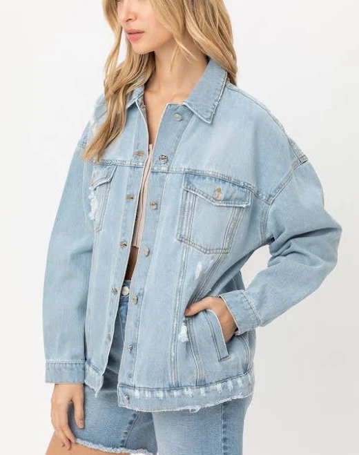 denim jacket Oversized Vintage Distressed Denim Jacket Etsy - MintLucca $42