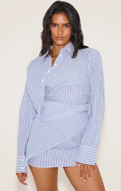 skirt PrettyLittleThing Women's Woven Stripe Asymmetric Mini Skirt in Blue | Size: 2 Nasty Gal - US $14.5