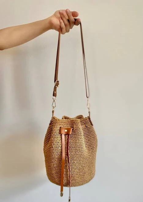 bag Raffia Bucket Bag with Vegan Leather Strap Etsy - Seller $89