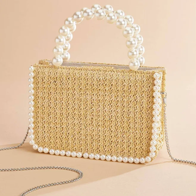 bag Raffia Pearl Trim Bag Versona $34.99