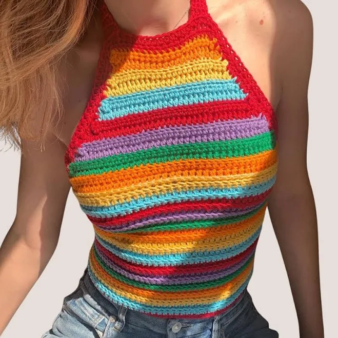 top Rainbow Striped Crochet Halter Top Pattern (PDF Download) Etsy - Seller $5.9