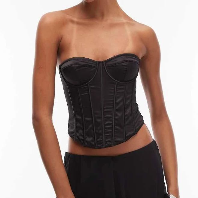 corset top Satin Detail Corset Top With Boning In Black ModeSens $40