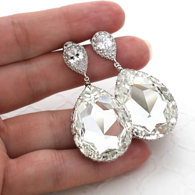 accessory Sterling Silver Teardrop Crystal Earrings Etsy - EstyloJewelry $68