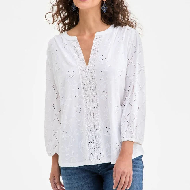 top Style & Co. Women's Split-Neck Eyelet-Embroidered Top Macy's $31.23