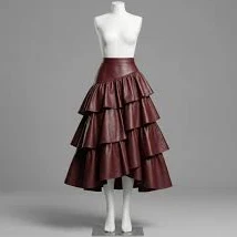 skirt Tiered Leather Midi Skirt, Layered Ruffle Bottoms, High Waist Flared Lower-wear, Genuine Leather Women Wear, Below Knee Statement Outfit Etsy $148.8