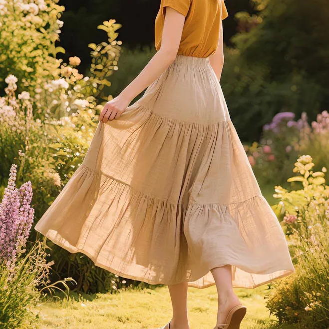 skirt Tiered Linen Cotton A-Line Flowy Maxi Skirt with Pockets Etsy - Seller $108.59