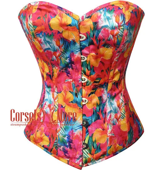corset top Tropical Floral Hibiscus Flower Print Sweetheart Overbust Corset Etsy - CorsetsNmoreUSA $89.38