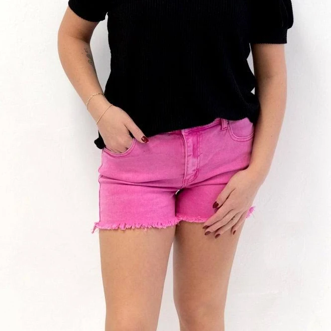 shorts Washed Fray Cut Off Hem Shorts Hot Pink The Burlap Buffalo $42.99