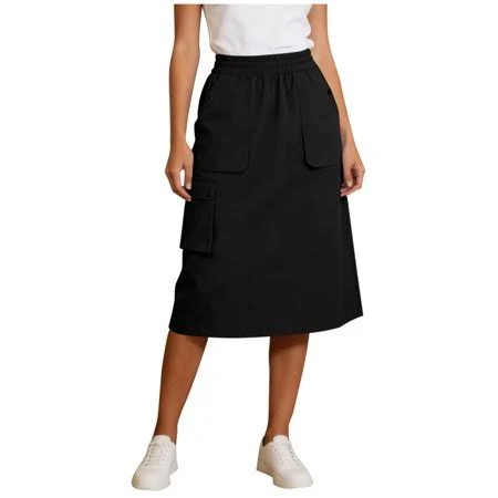 skirt Women's Elastic High Waist Multi-Pocket Cargo Midi Skirt Walmart - YeweiCloth $13.08