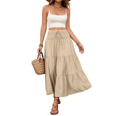skirt Women's High Waist Smocked Tiered Maxi Skirt with Drawstring Target $42.99