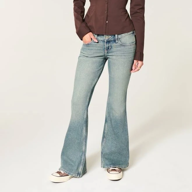 pants Women's Hollister Ultra Low-Rise Medium Wash Flare Jeans Hollister Co - Official $39