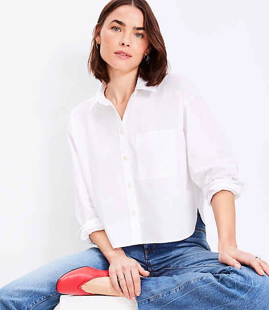top Women's Loft Poplin Modern Pocket Shirt LOFT $24.99