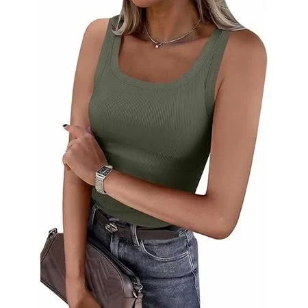 top Women's Ribbed Fitted Scoop Neck Tank Top Walmart - ANRABESS FASHION $13.34