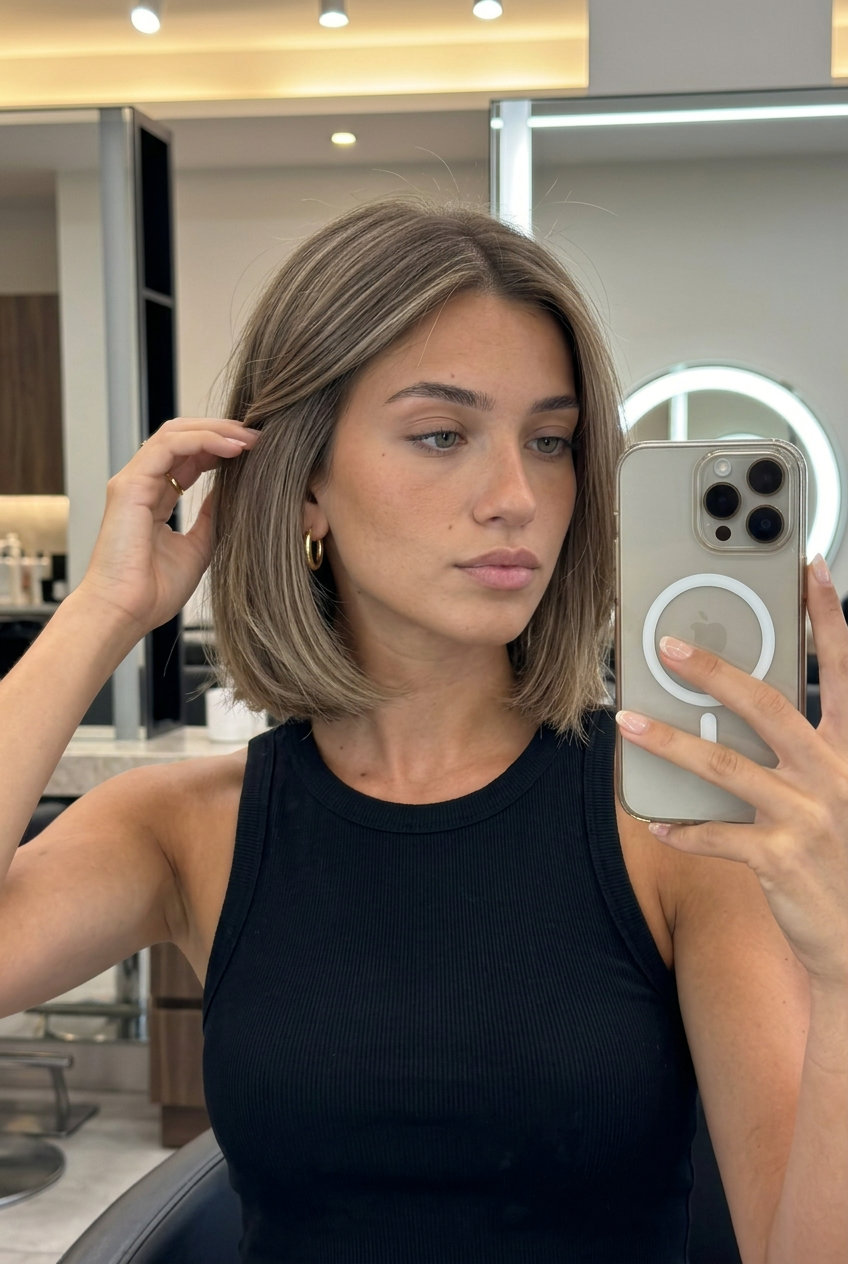chin-length italian bob haircut in sandy brown with babylights for summer 2026