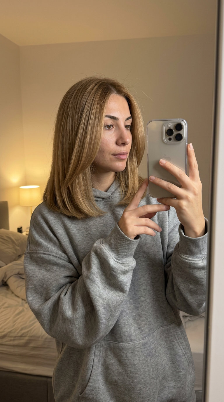 long sandy honey beige all-over gloss with neutral undertones, demi-permanent shine — minimalist, natural